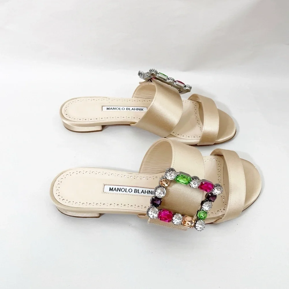 MANOLO BLAHNIK Verda Jewel Embellished Satin Sandals